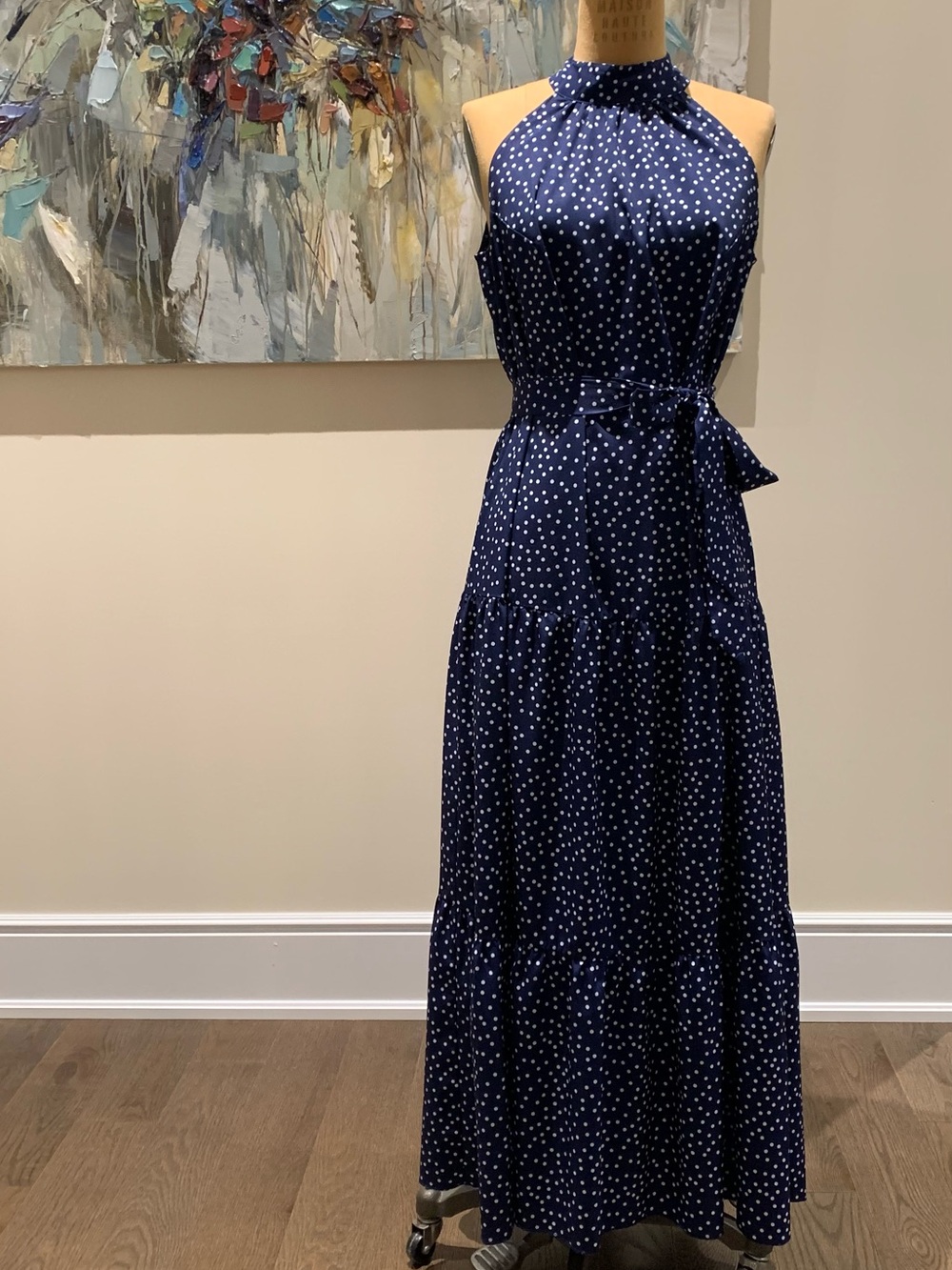 Navy Polka Dot Halter Maxi Dress - Elegant Women’s Summer Dress